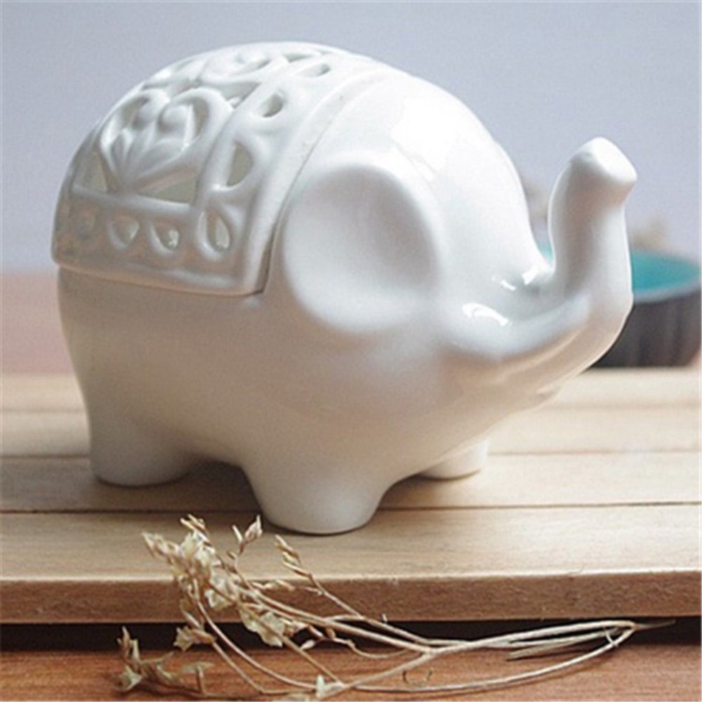White Ceramic Elephant Candle Holder - Picture 2 of 3